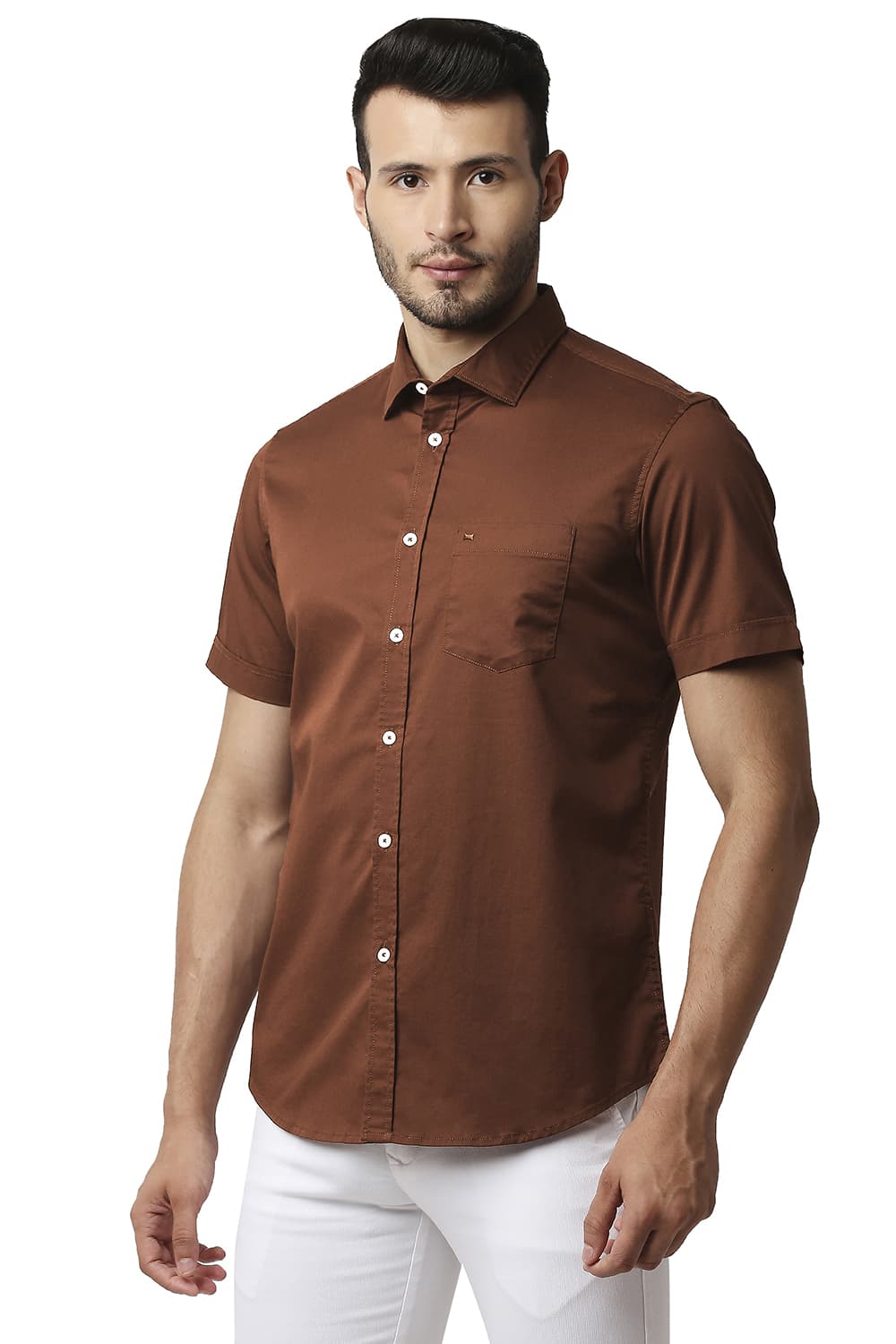 BASICS SLIM FIT TWILL STRETCH HALFSLEEVES SHIRT