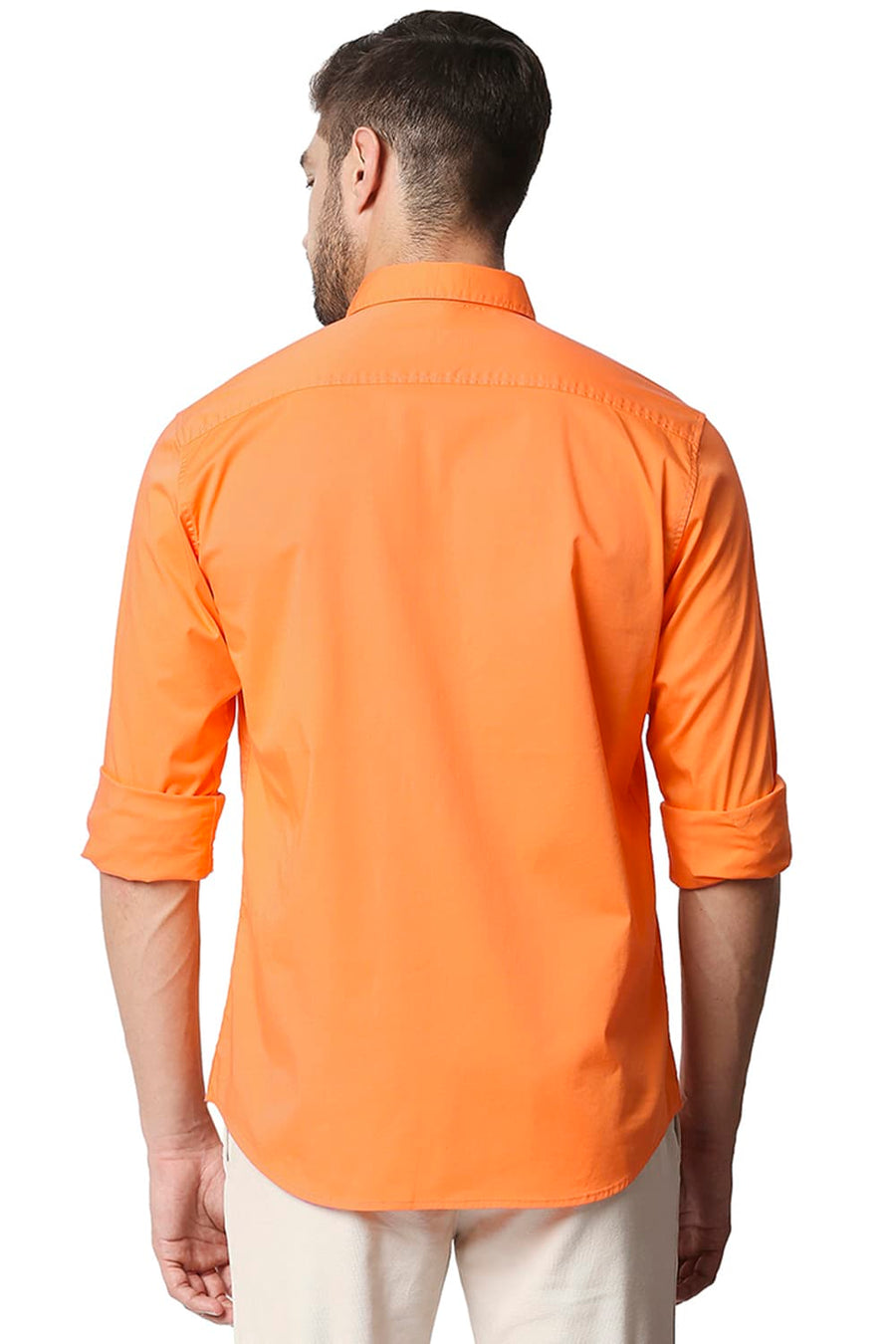 BASICS SLIM FIT NECTARINE ORANGE TWILL STRETCH SHIRT