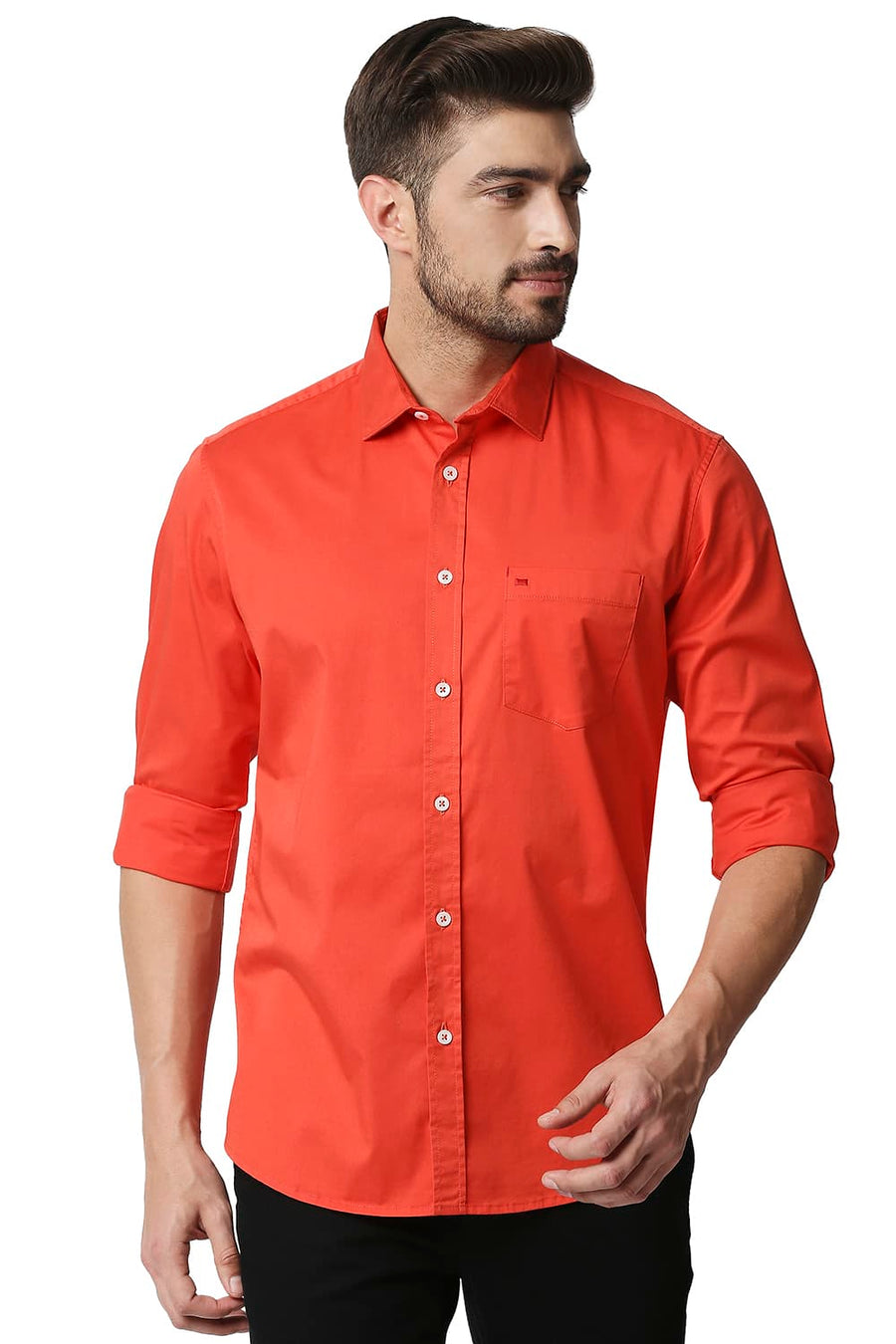BASICS SLIM FIT CAYENNE PINK TWILL STRETCH SHIRT
