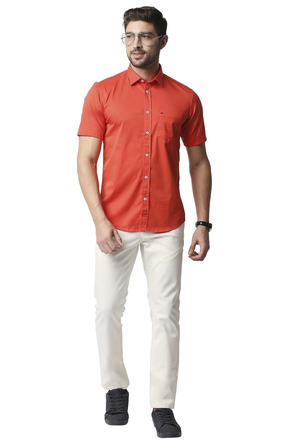 BASICS SLIM FIT TWILL STRETCH HALFSLEEVES SHIRT