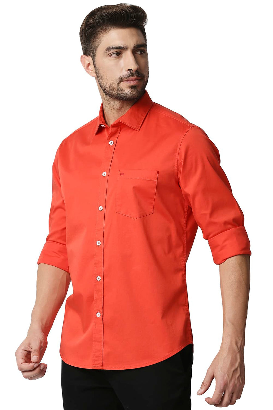 BASICS SLIM FIT CAYENNE PINK TWILL STRETCH SHIRT
