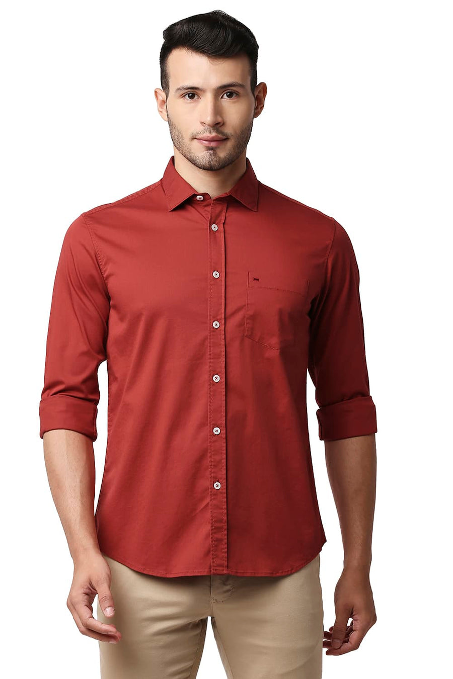 BASICS SLIM FIT NOVA RED TWILL STRETCH SHIRT