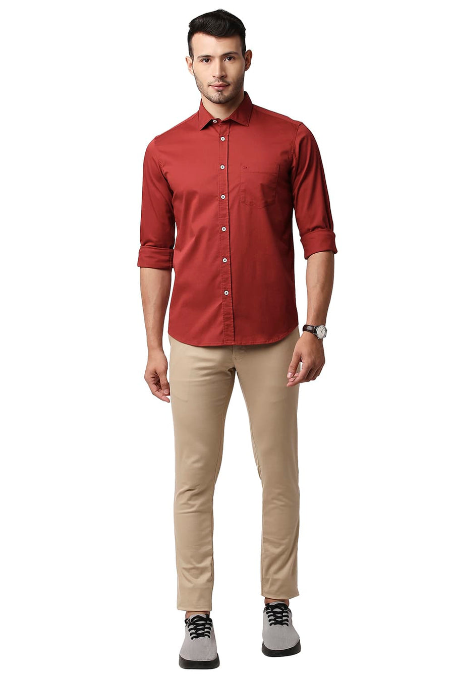 BASICS SLIM FIT NOVA RED TWILL STRETCH SHIRT