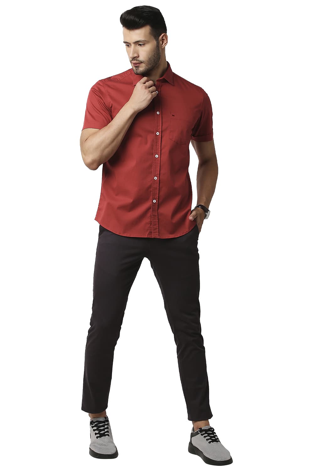 BASICS SLIM FIT TWILL STRETCH HALFSLEEVES SHIRT