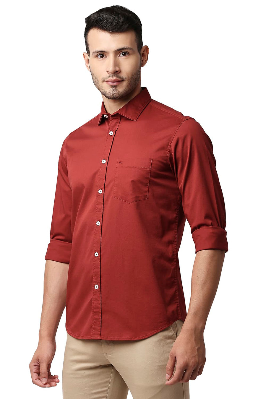 BASICS SLIM FIT NOVA RED TWILL STRETCH SHIRT