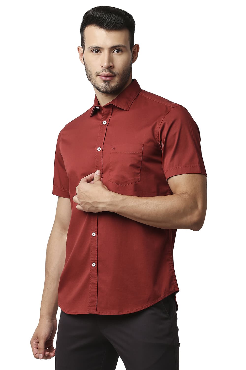 BASICS SLIM FIT TWILL STRETCH HALFSLEEVES SHIRT