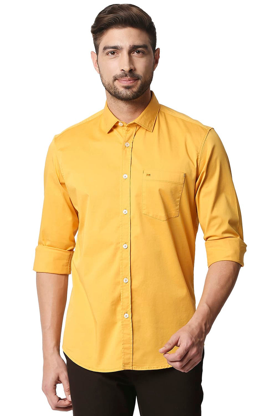 BASICS SLIM FIT SYMPHONIC YELLOW TWILL STRETCH SHIRT