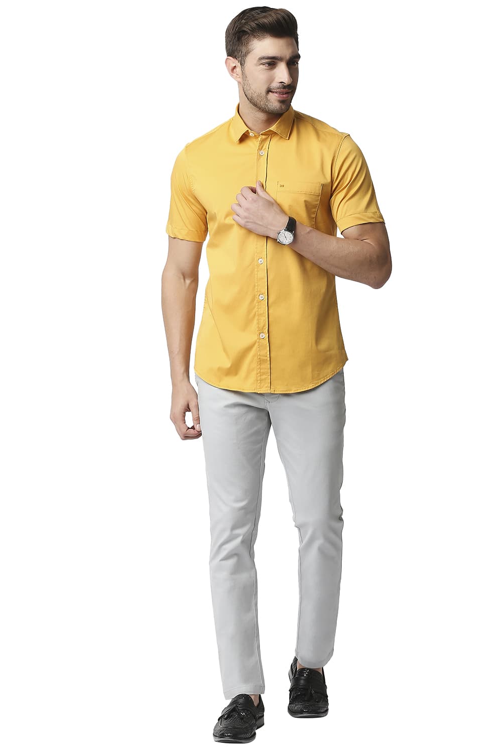 BASICS SLIM FIT TWILL STRETCH HALFSLEEVES SHIRT