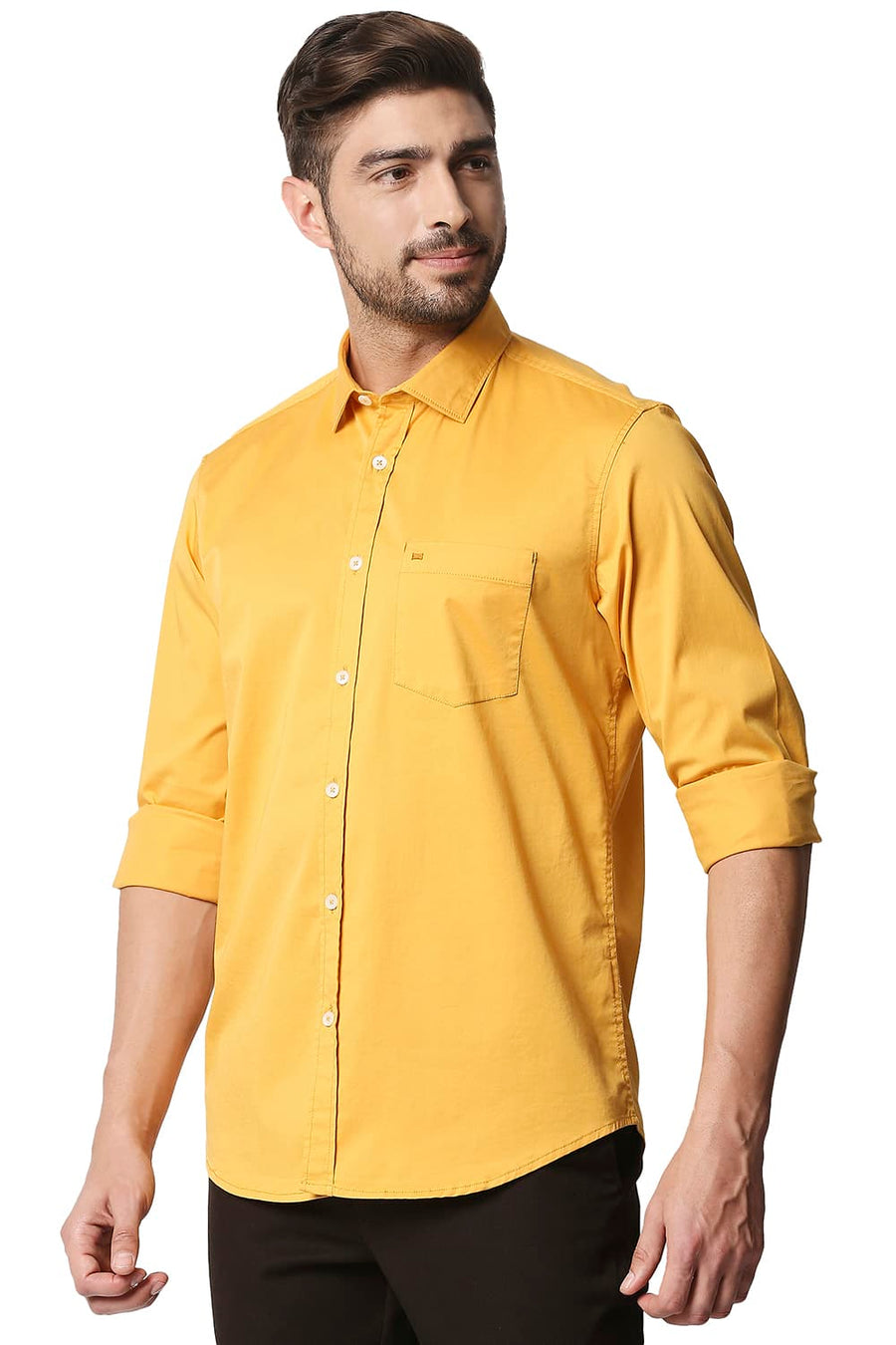 BASICS SLIM FIT SYMPHONIC YELLOW TWILL STRETCH SHIRT