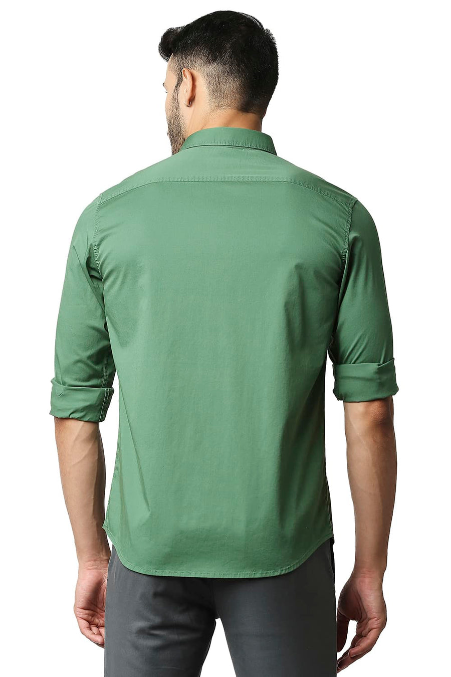 BASICS SLIM FIT COMFREY GREEN TWILL STRETCH SHIRT