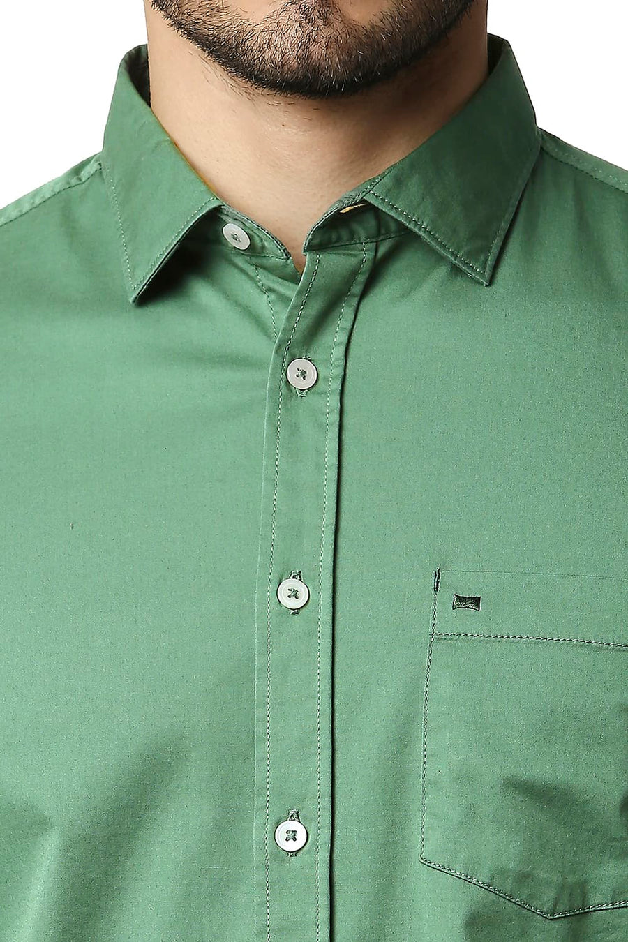 BASICS SLIM FIT COMFREY GREEN TWILL STRETCH SHIRT