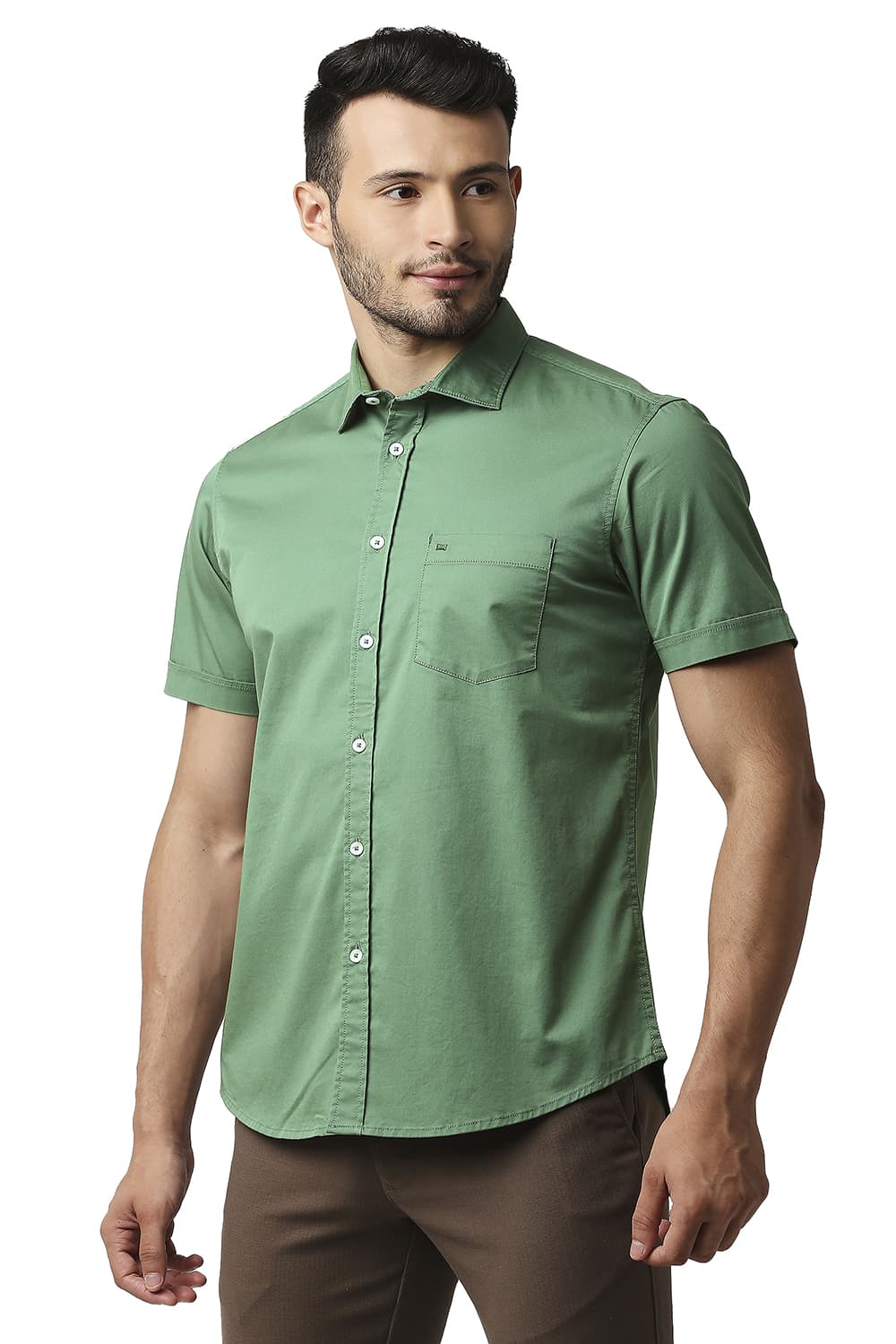 BASICS SLIM FIT TWILL STRETCH HALFSLEEVES SHIRT