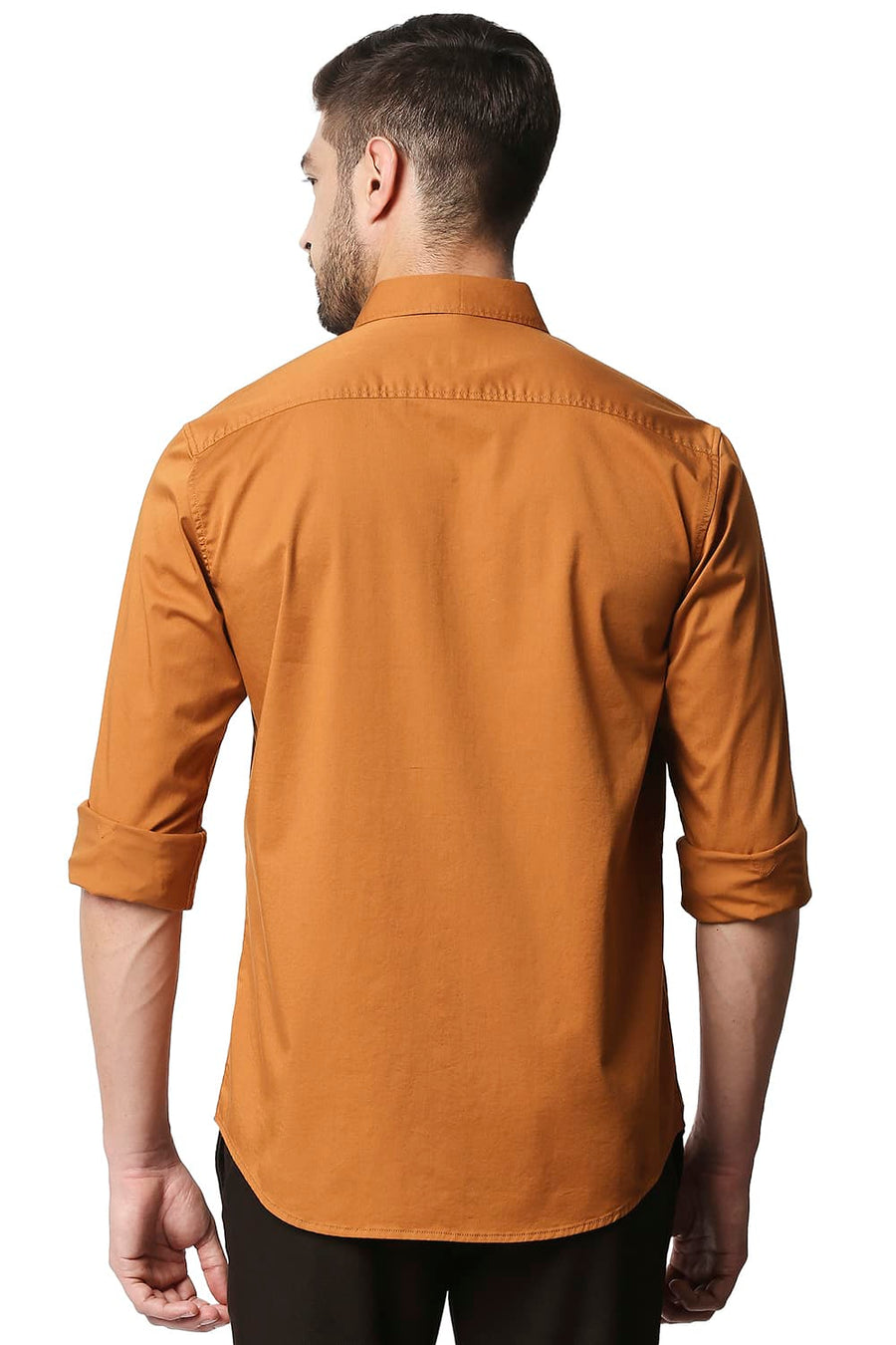 BASICS SLIM FIT ROASTED KHAKI TWILL STRETCH SHIRT