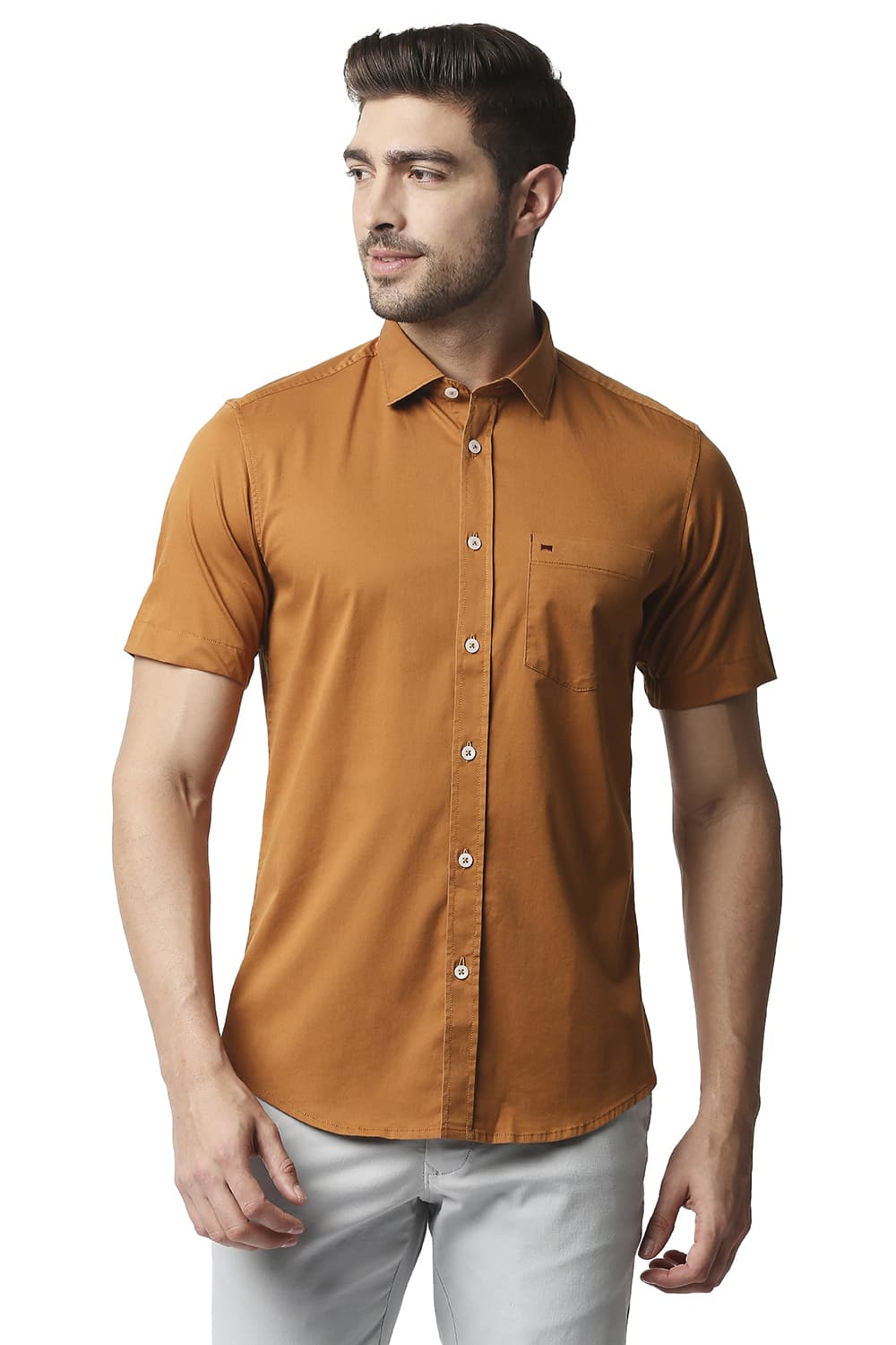 BASICS SLIM FIT TWILL STRETCH HALFSLEEVES SHIRT