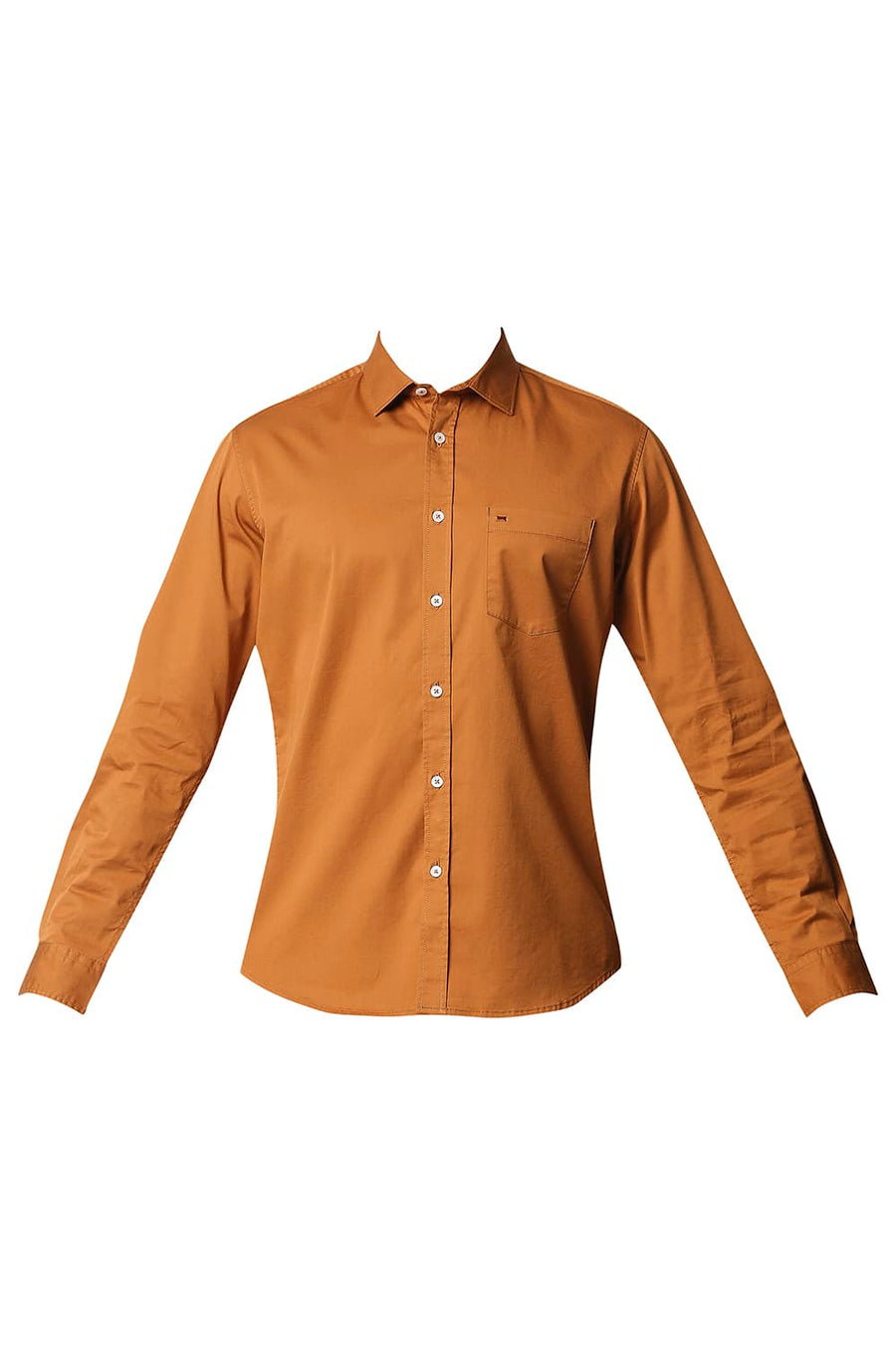 BASICS SLIM FIT ROASTED KHAKI TWILL STRETCH SHIRT