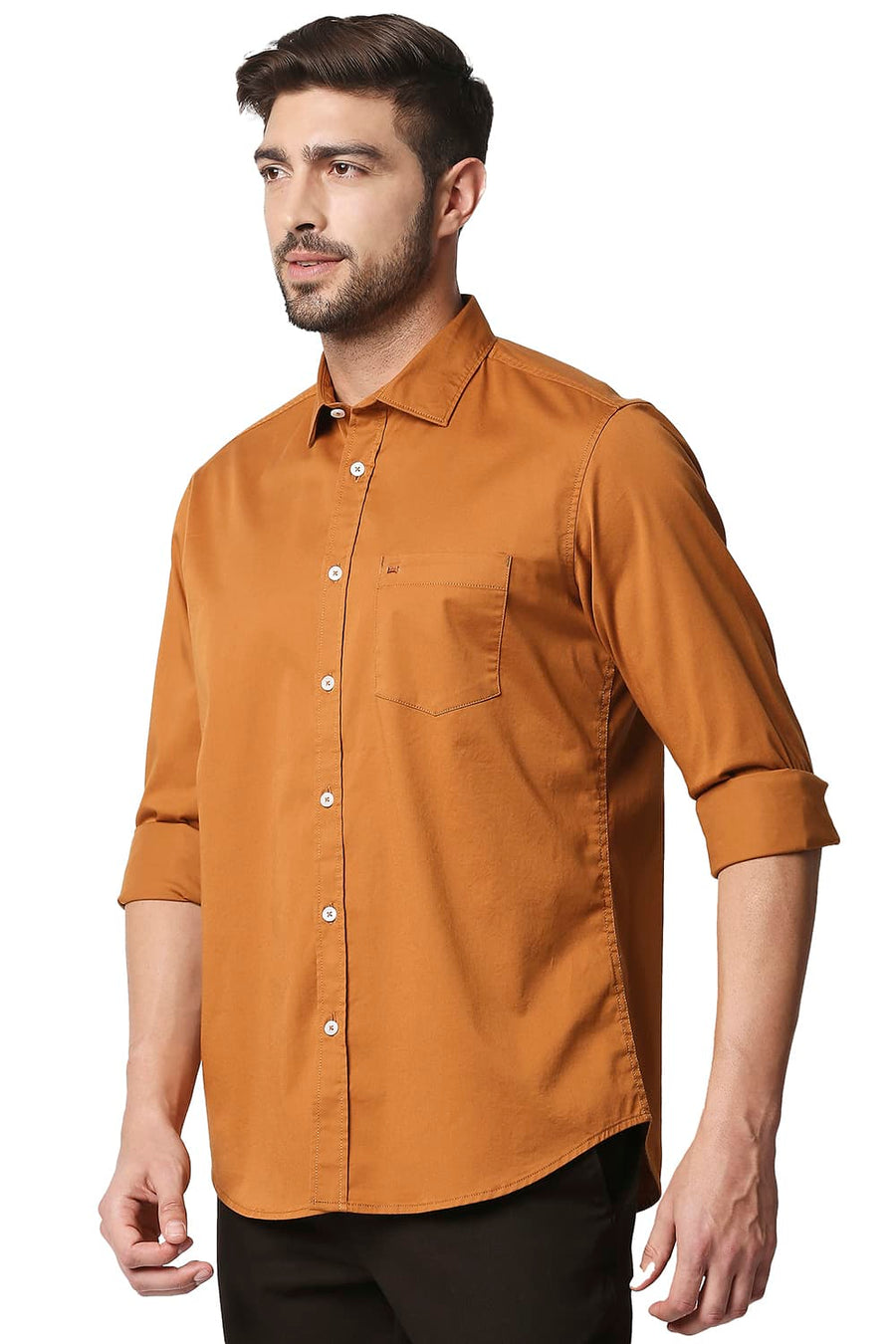 BASICS SLIM FIT ROASTED KHAKI TWILL STRETCH SHIRT