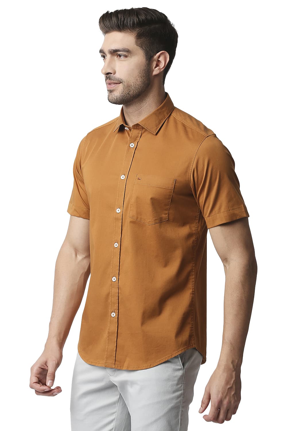 BASICS SLIM FIT TWILL STRETCH HALFSLEEVES SHIRT