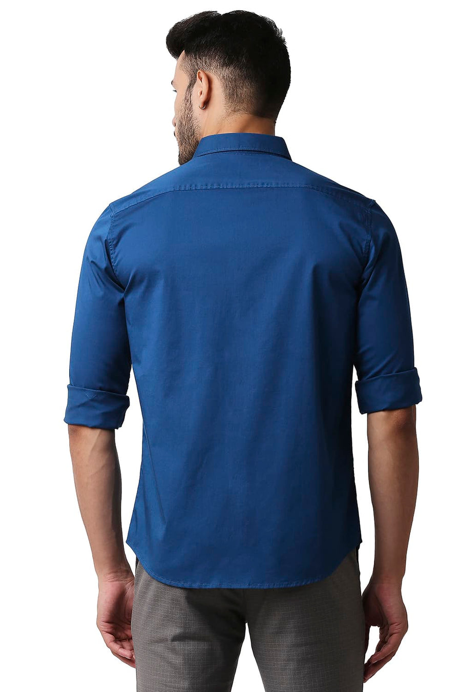 BASICS SLIM FIT FAIENCE BLUE TWILL STRETCH SHIRT