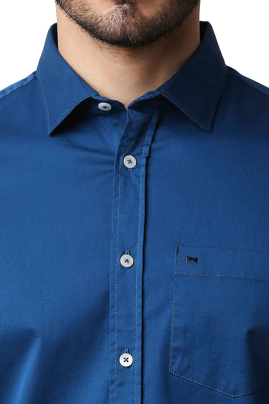 BASICS SLIM FIT FAIENCE BLUE TWILL STRETCH SHIRT