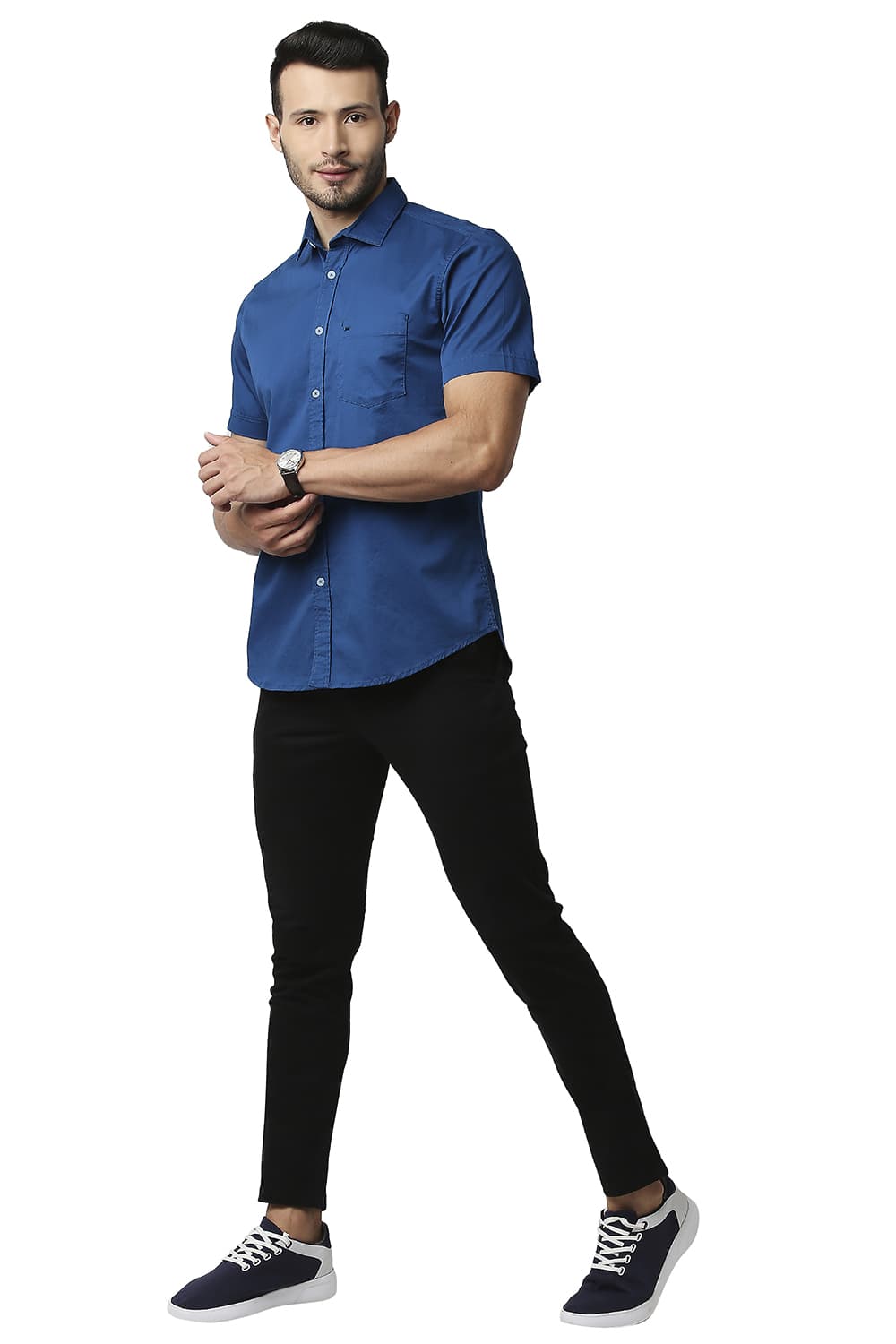 BASICS SLIM FIT TWILL STRETCH HALFSLEEVES SHIRT