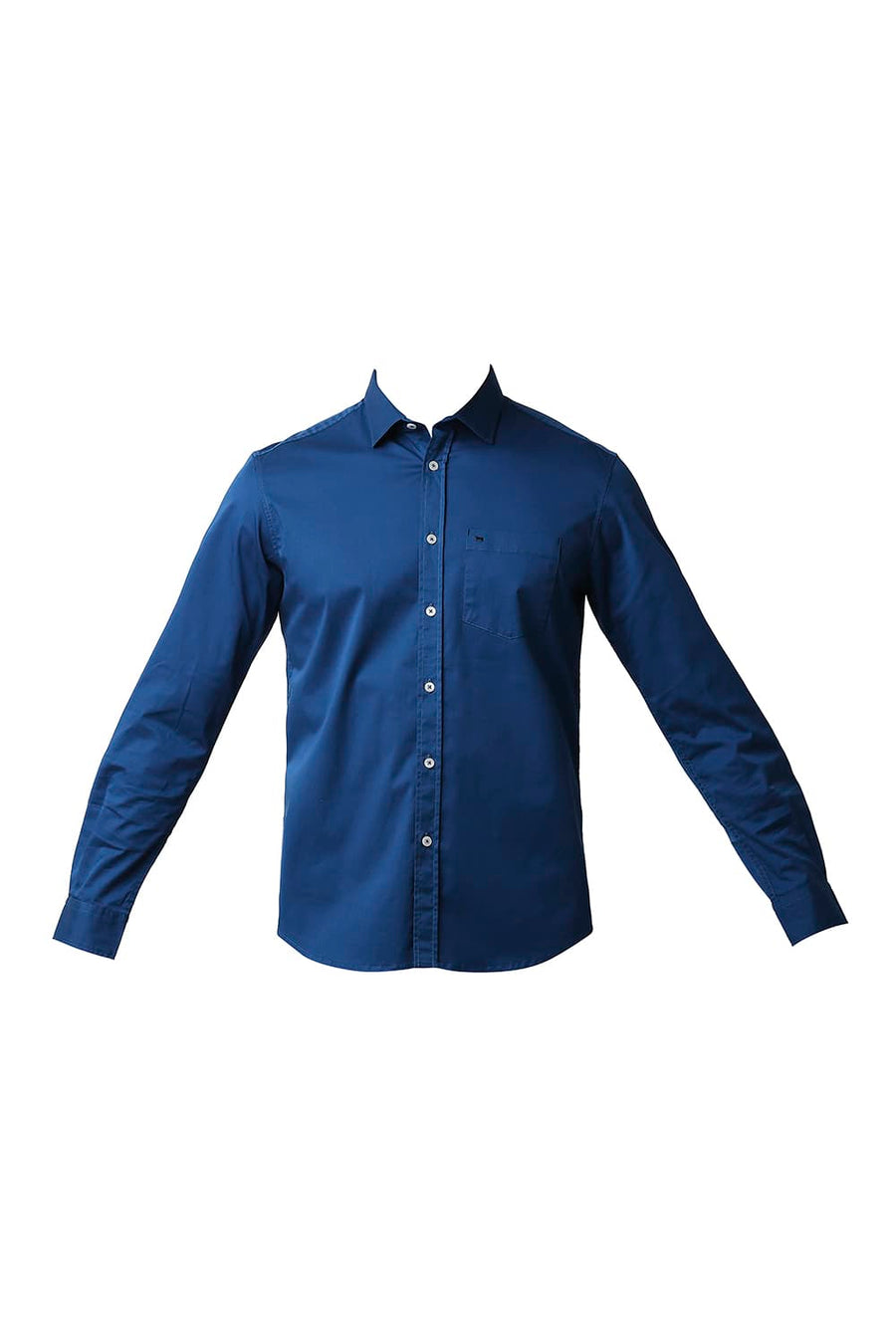 BASICS SLIM FIT FAIENCE BLUE TWILL STRETCH SHIRT