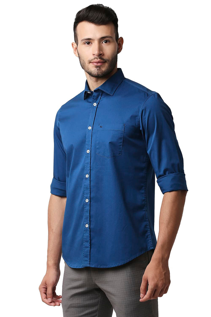 BASICS SLIM FIT FAIENCE BLUE TWILL STRETCH SHIRT