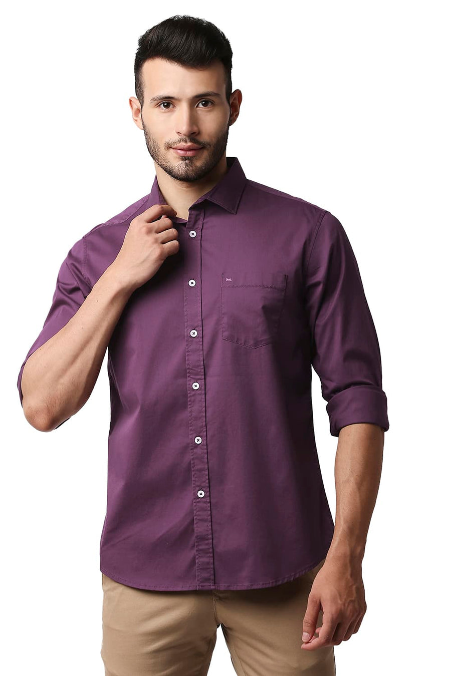 BASICS SLIM FIT PHLOX PURPLE TWILL STRETCH SHIRT