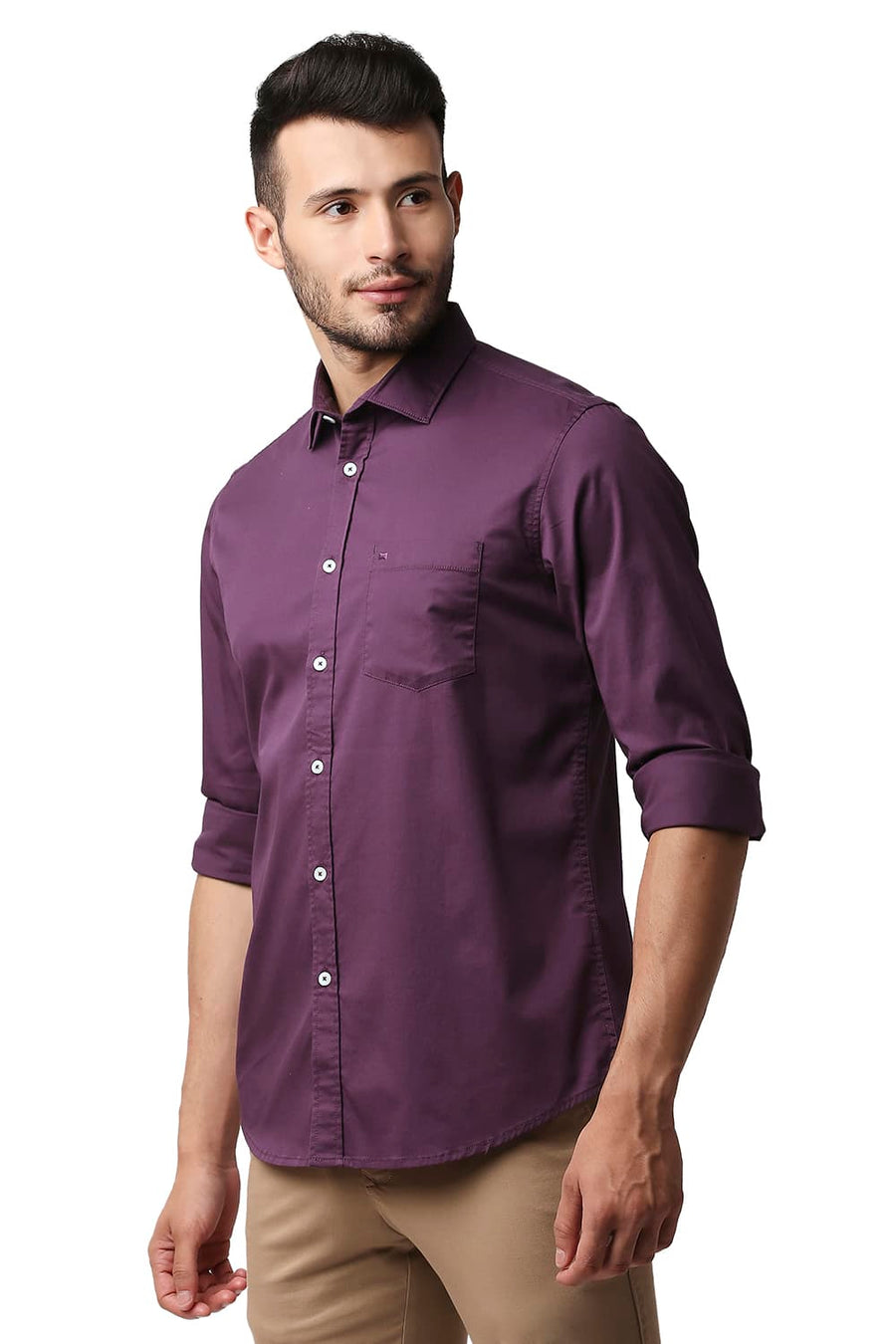 BASICS SLIM FIT PHLOX PURPLE TWILL STRETCH SHIRT