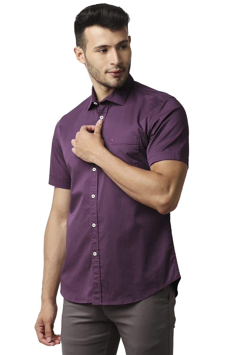 BASICS SLIM FIT TWILL STRETCH HALFSLEEVES SHIRT