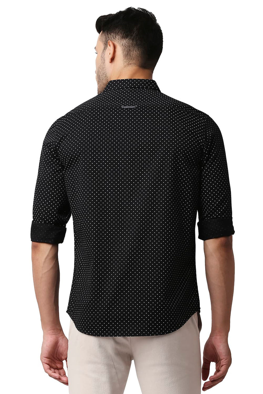 BASICS SLIM FIT NIGHT BLACK TWILL PRINTED SHIRT