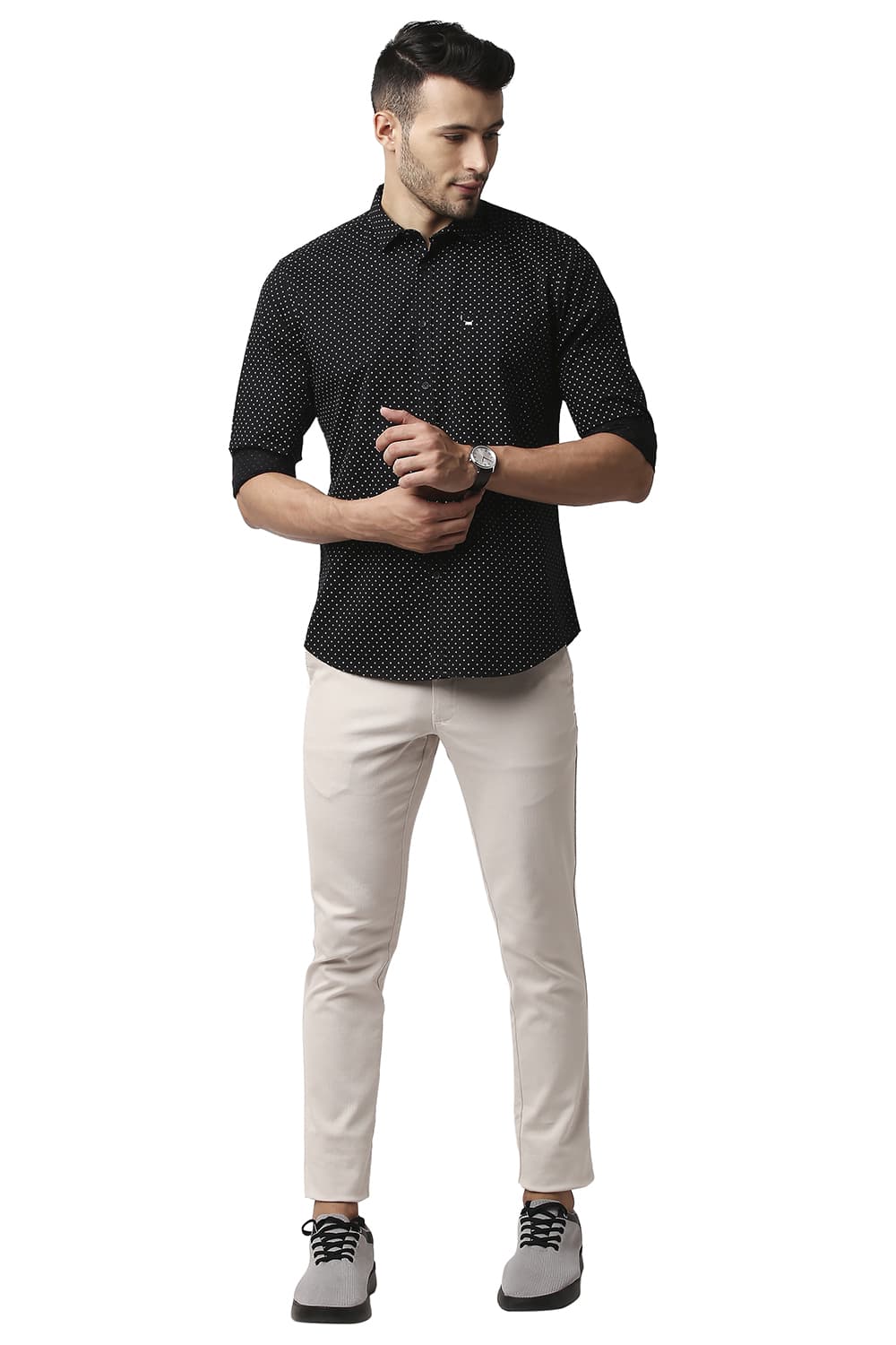 BASICS SLIM FIT TWILL PRINTED SHIRT