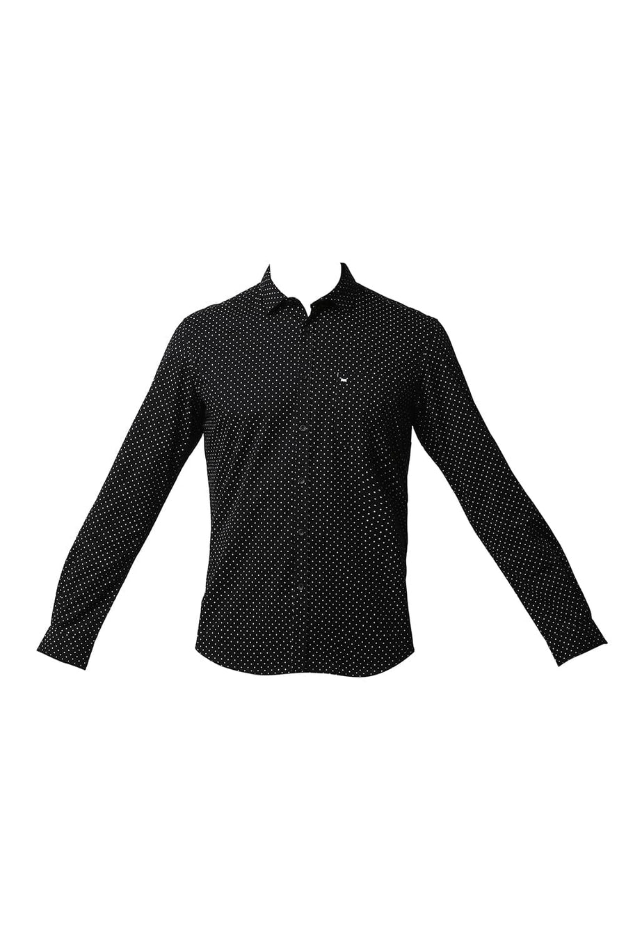 BASICS SLIM FIT NIGHT BLACK TWILL PRINTED SHIRT