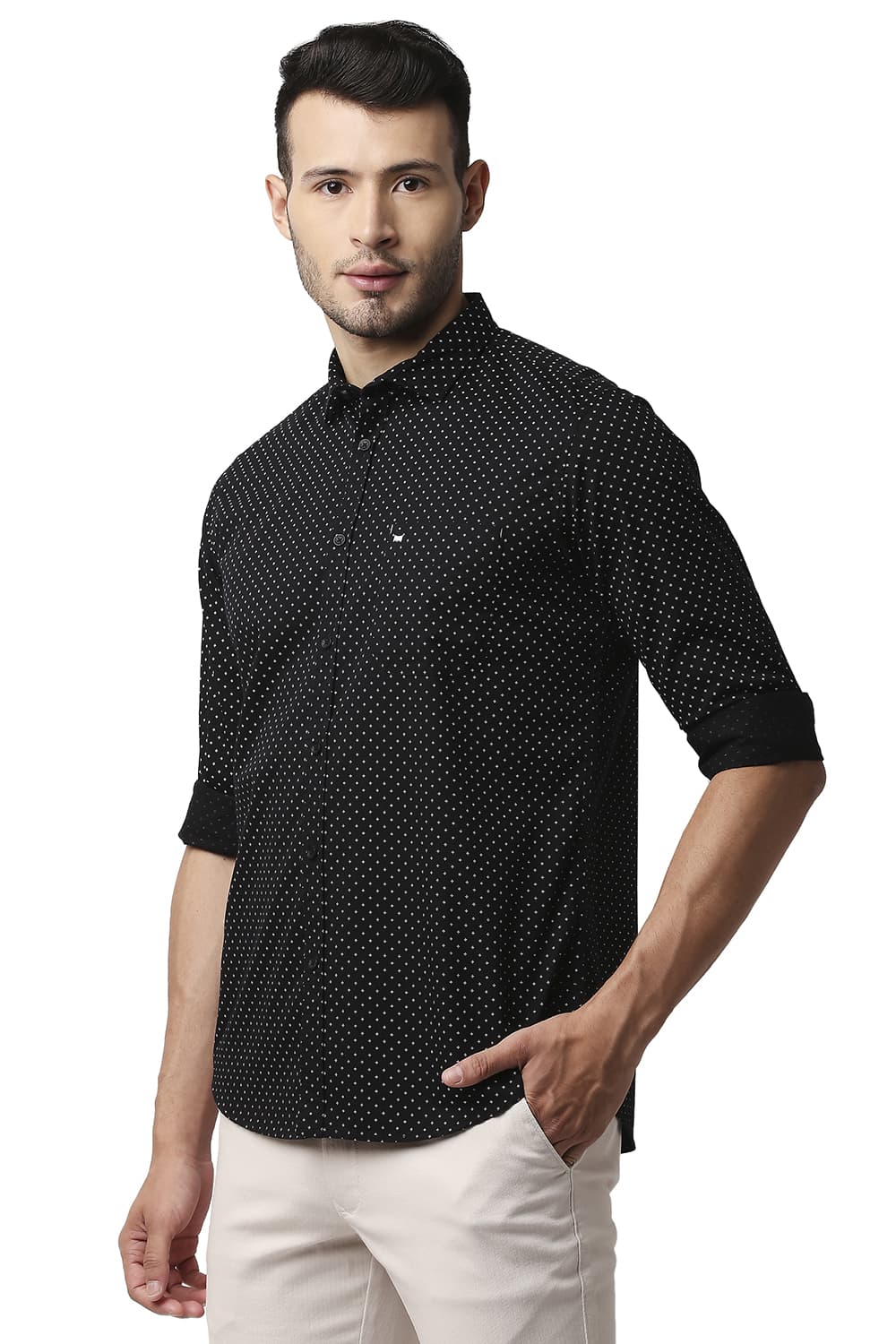 BASICS SLIM FIT TWILL PRINTED SHIRT