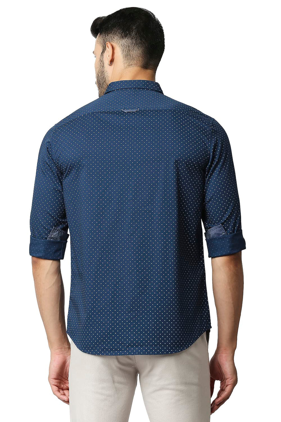 BASICS SLIM FIT POSEIDAN NAVY TWILL PRINTED SHIRT