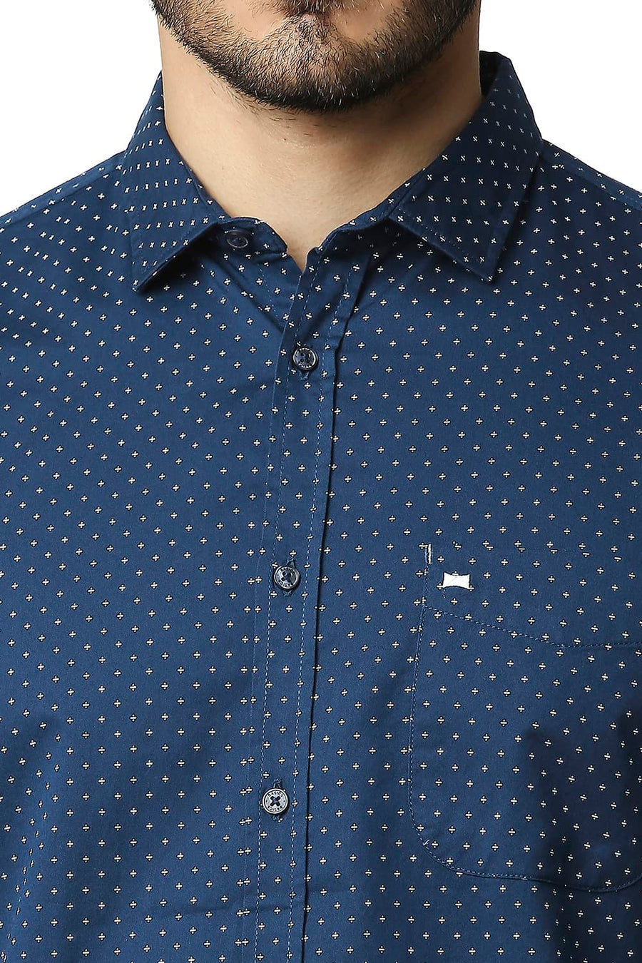 BASICS SLIM FIT POSEIDAN NAVY TWILL PRINTED SHIRT