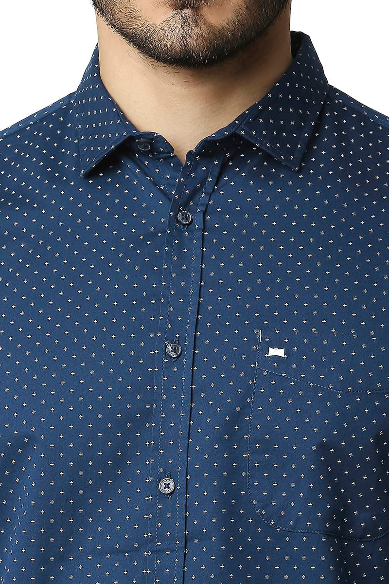 BASICS SLIM FIT TWILL PRINTED SHIRT