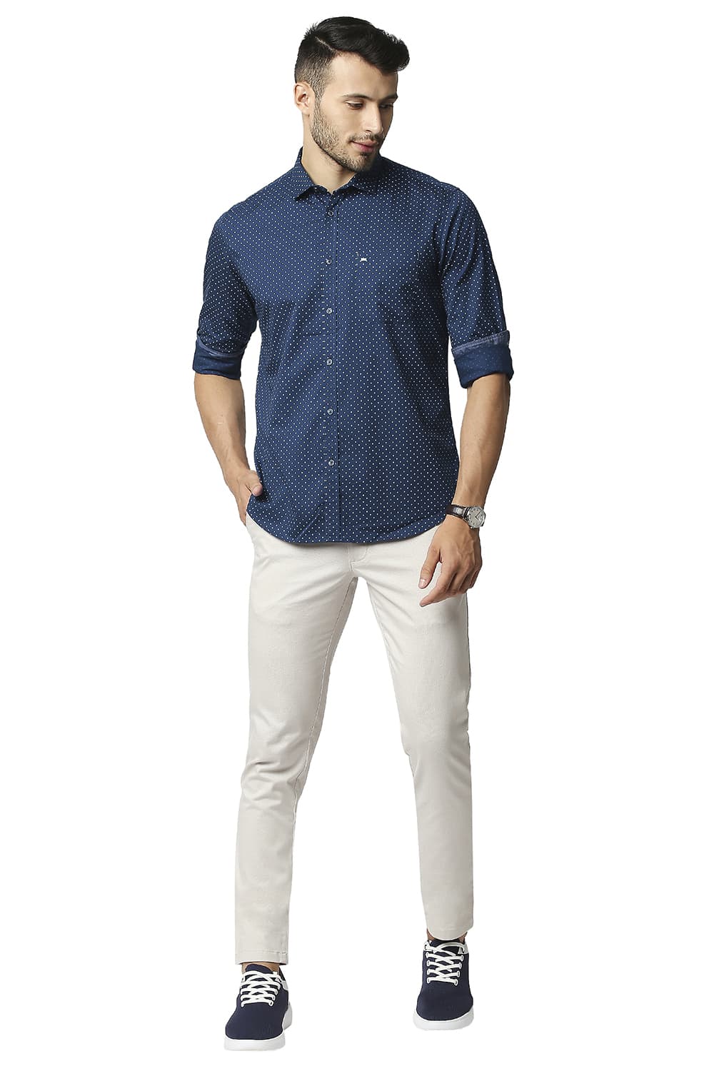 BASICS SLIM FIT TWILL PRINTED SHIRT