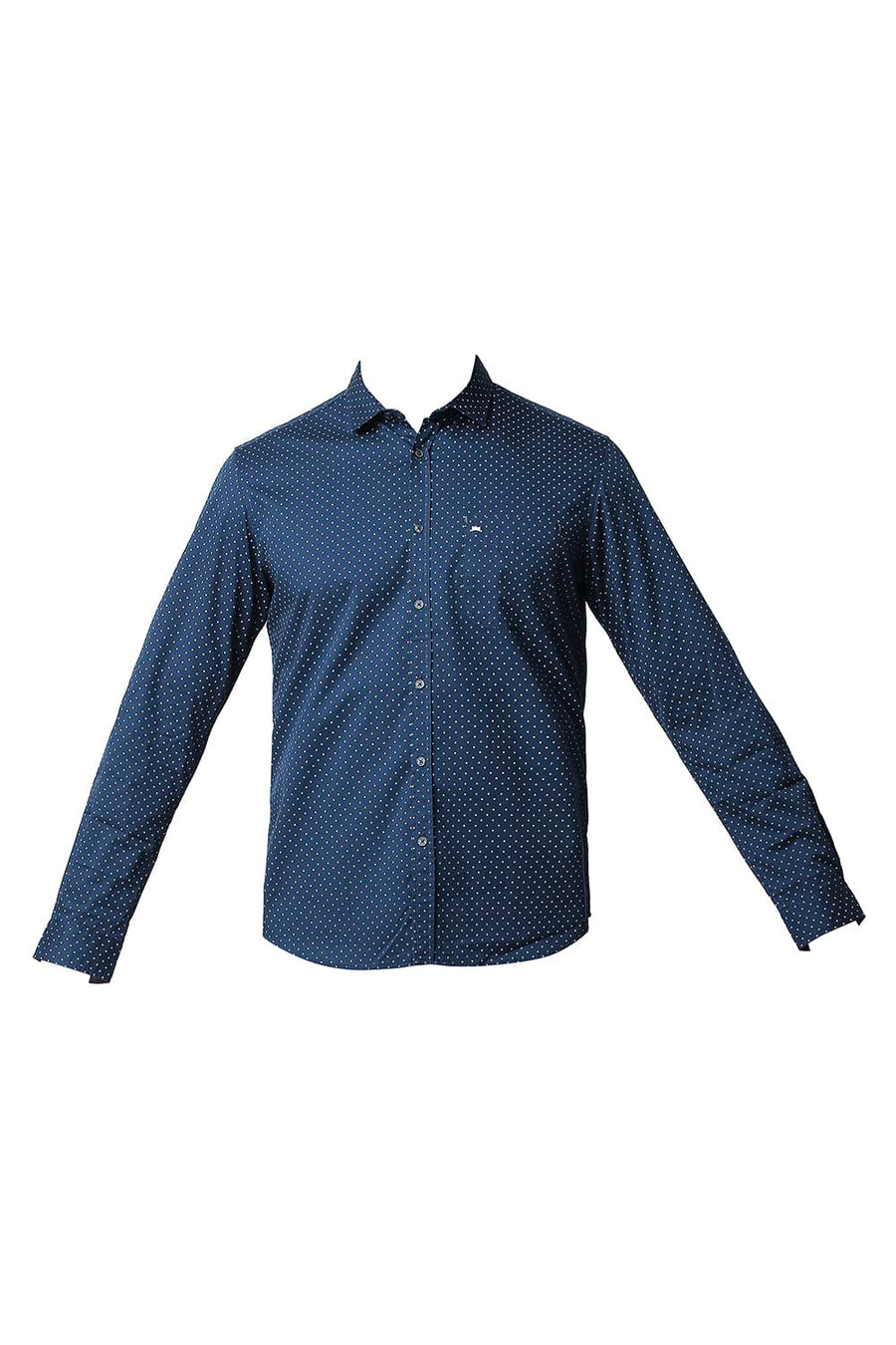 BASICS SLIM FIT POSEIDAN NAVY TWILL PRINTED SHIRT