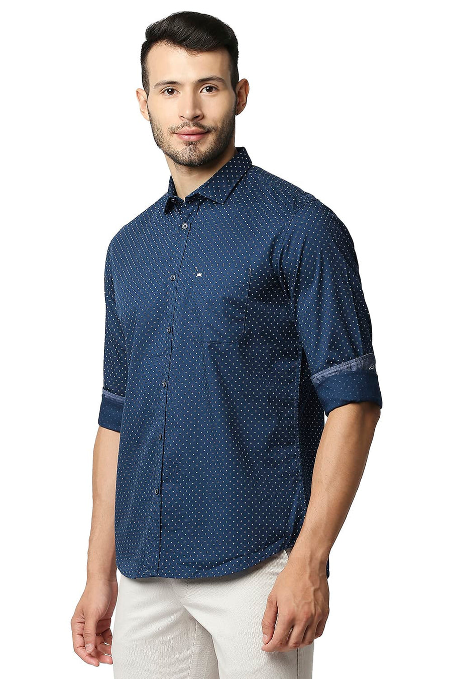 BASICS SLIM FIT POSEIDAN NAVY TWILL PRINTED SHIRT