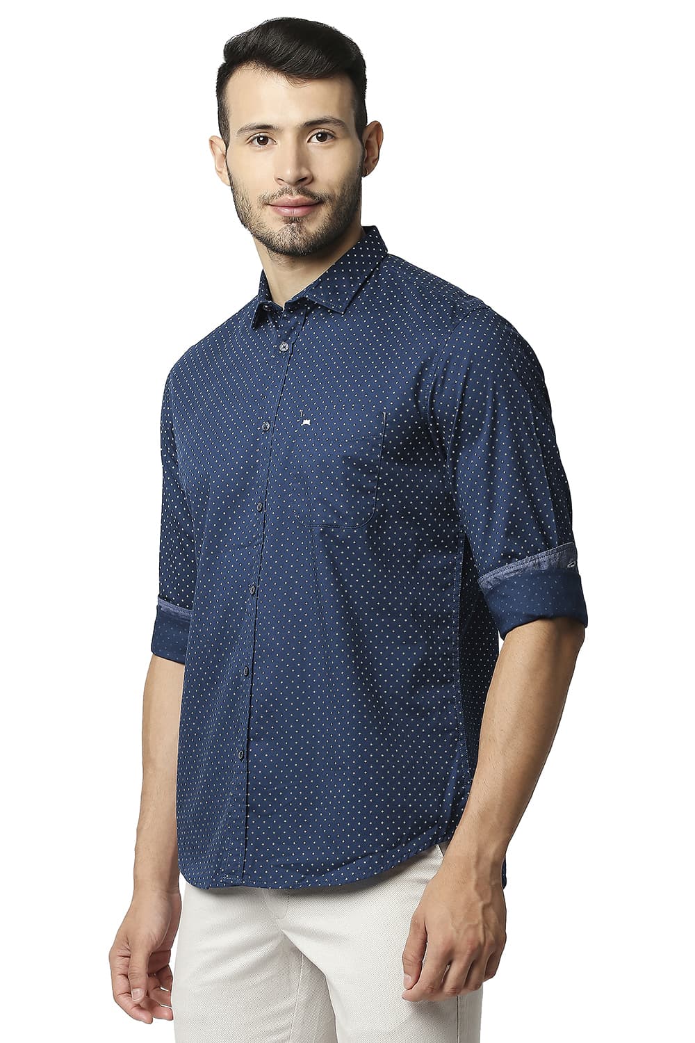 BASICS SLIM FIT TWILL PRINTED SHIRT