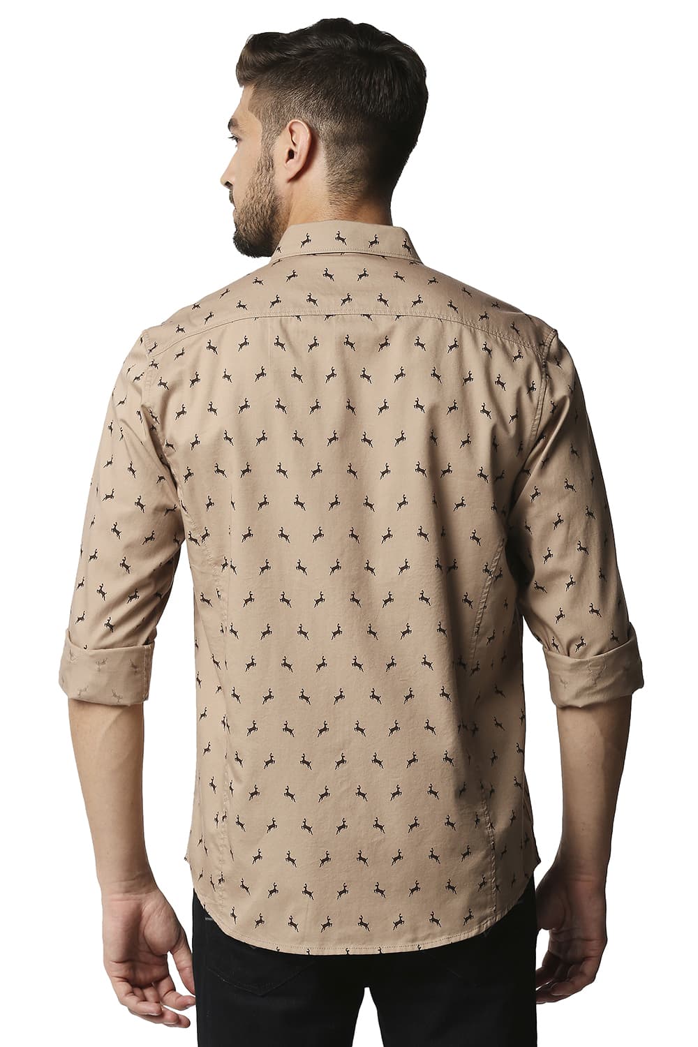 BASICS SLIM FIT TWILL PRINTED SHIRT