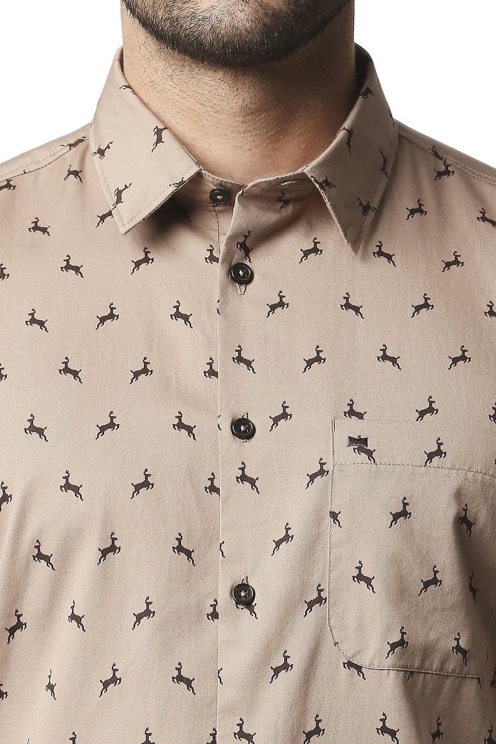 BASICS SLIM FIT TWILL PRINTED HALFSLEEVES SHIRT