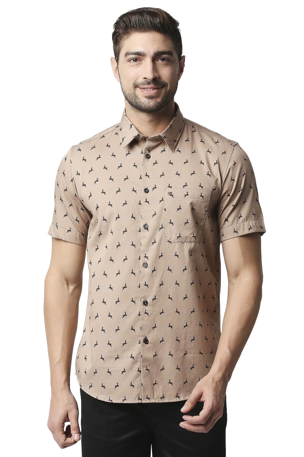 BASICS SLIM FIT TWILL PRINTED SHIRT