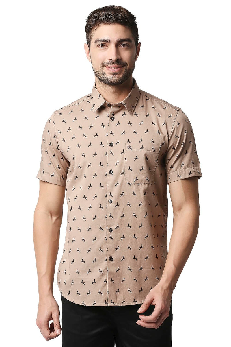 BASICS SLIM FIT TWILL PRINTED SHIRT