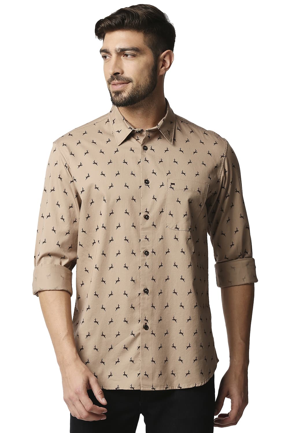 BASICS SLIM FIT TWILL PRINTED SHIRT