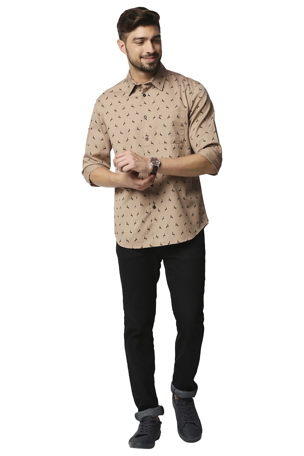 BASICS SLIM FIT TWILL PRINTED SHIRT