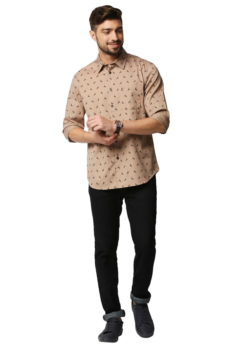 BASICS SLIM FIT TWILL PRINTED SHIRT