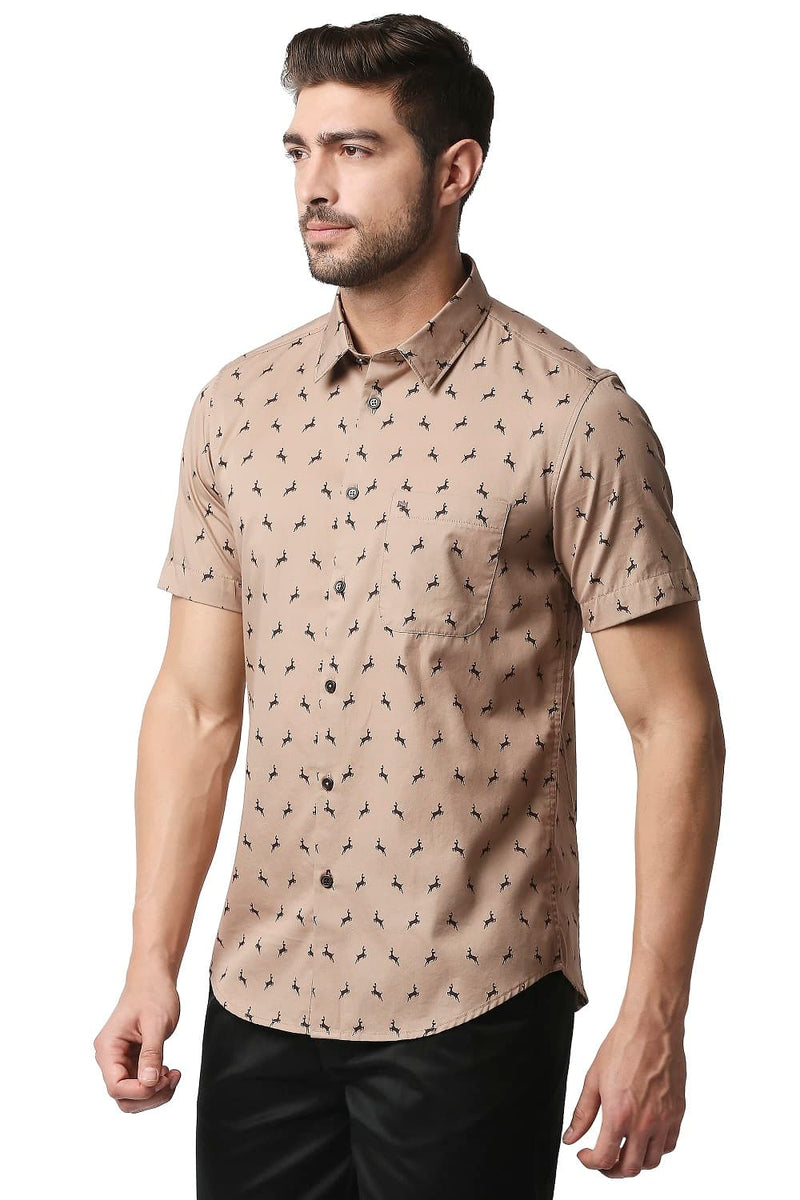 BASICS SLIM FIT TWILL PRINTED HALFSLEEVES SHIRT