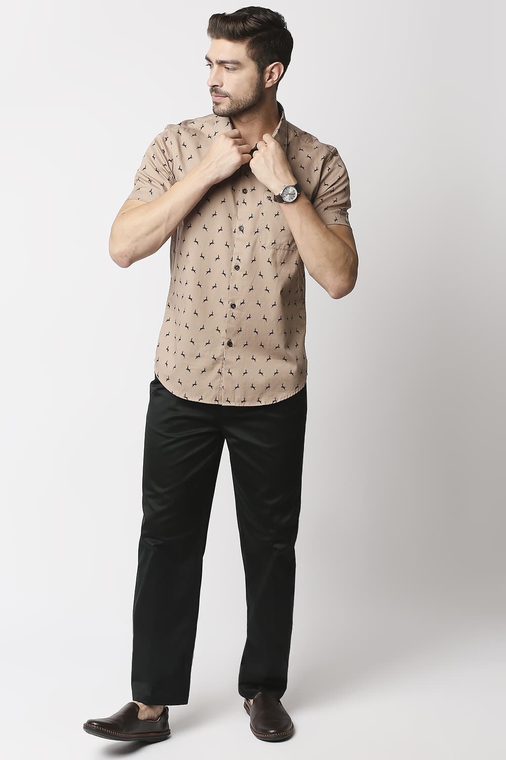 Slim Fit Twill Printed Halfsleeves Shirt