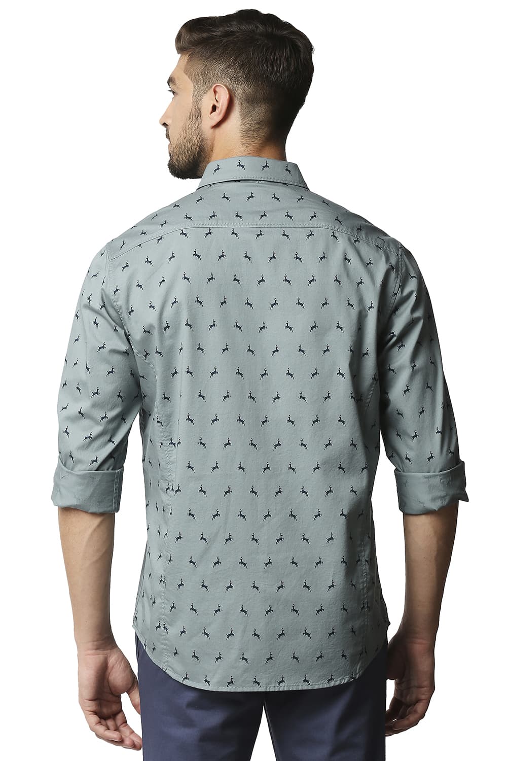 BASICS SLIM FIT TWILL PRINTED SHIRT